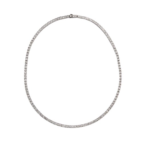 Art Deco diamond line necklace, box collet set with 124 round brilliant cut diamonds,